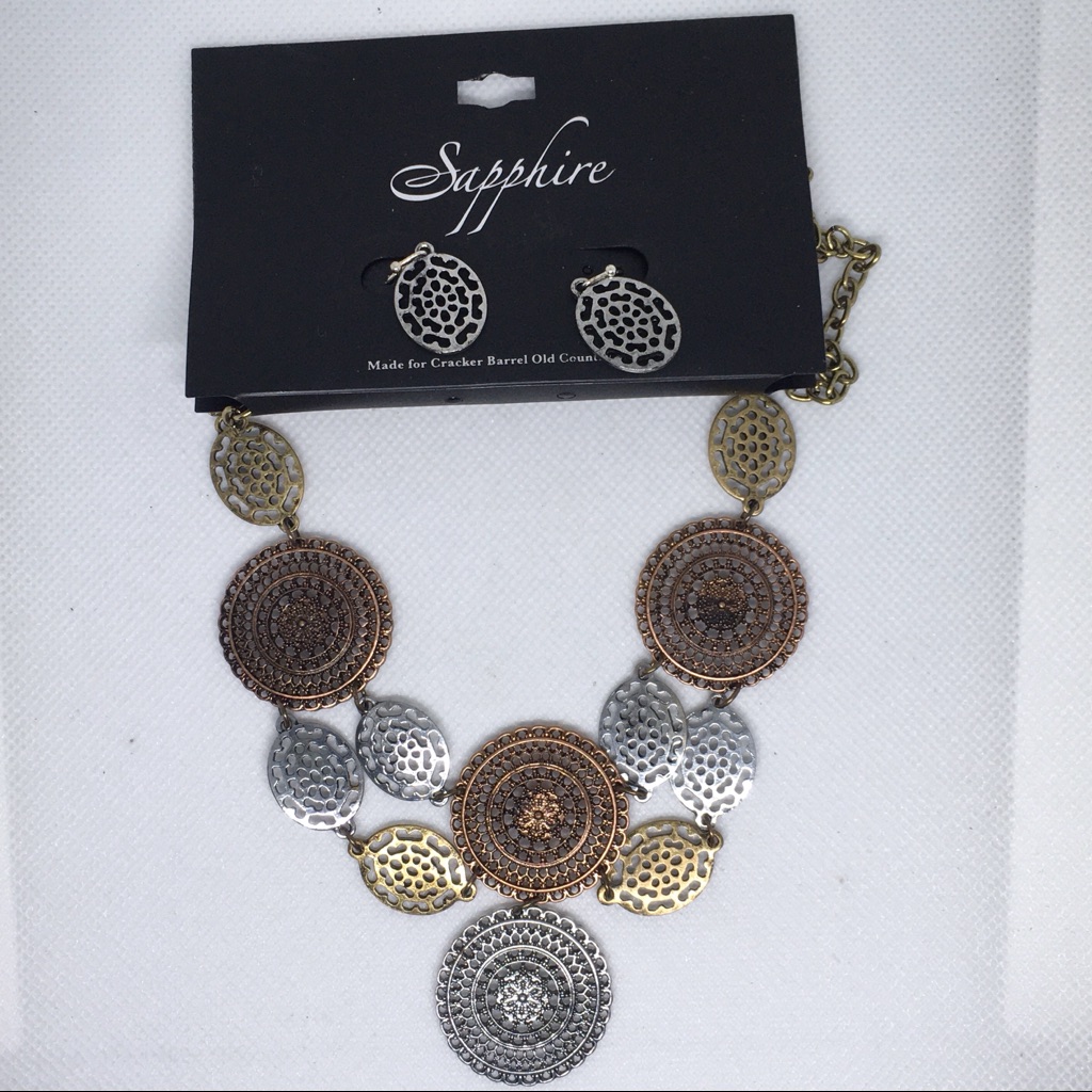 Sapphire, Demi, Mixed Metal, Necklace & Earring Set, Noc